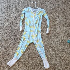 Little Sleepies Banana Print Kids Footie Pajama - Light Blue and White
